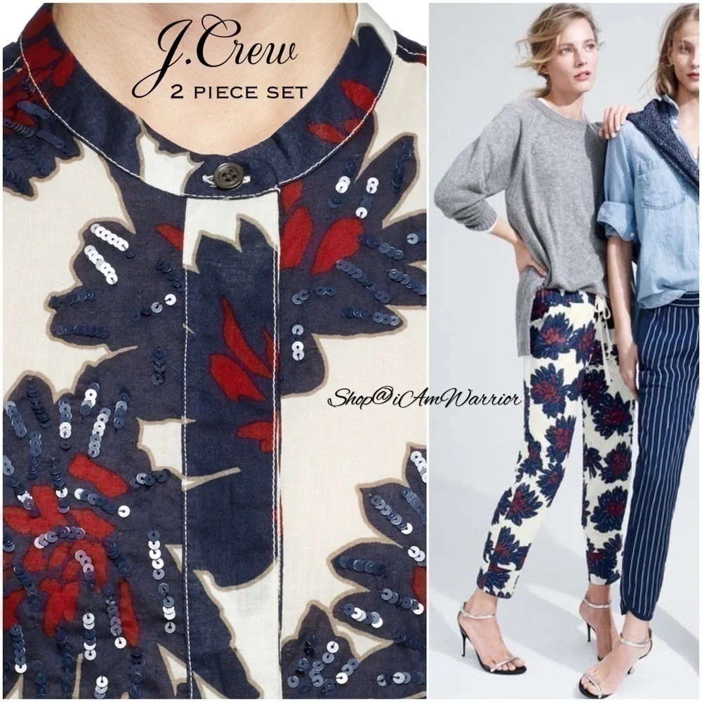J.Crew 2 piece cotton voile sequin firework sleeveless top + pull on jogger